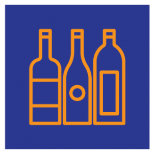 Alcohol graphic with three liquor bottles.